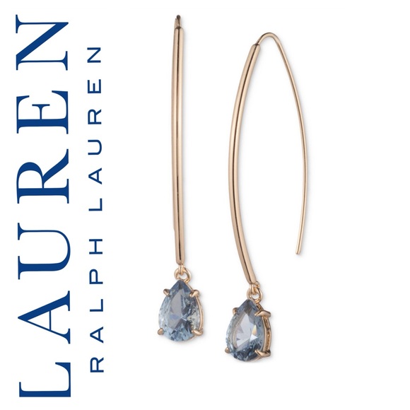 🐘🐘 Lauren Ralph Lauren Pear Stone Threader Earrings - Picture 1 of 6